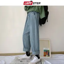 LAPPSTER облегающие синие джинсы Для мужчин 2019 Для мужчин s Harajuku уличная Винтаж джинсовые брюки мужские корейский Модные шаровары брюки