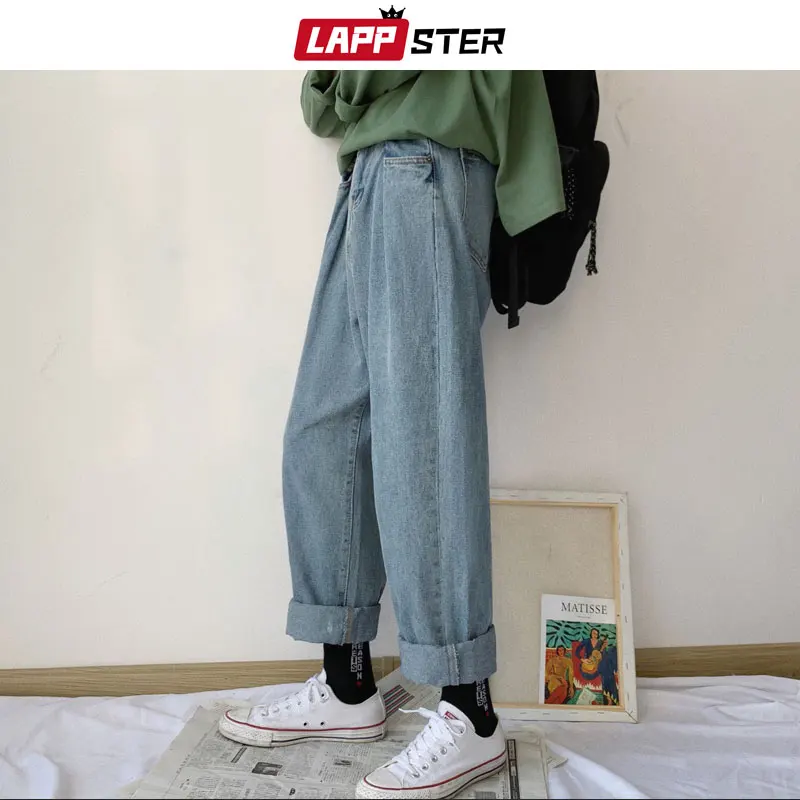 LAPPSTER прямые синие джинсы для мужчин 2020 мужские Harajuku уличные винтажные джинсовые