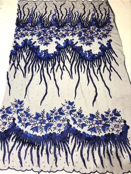 

Fashionable flower embroidery tulle lace fabric French net lace fabric wih beads for lady dress PNZ726(5yards/lot)