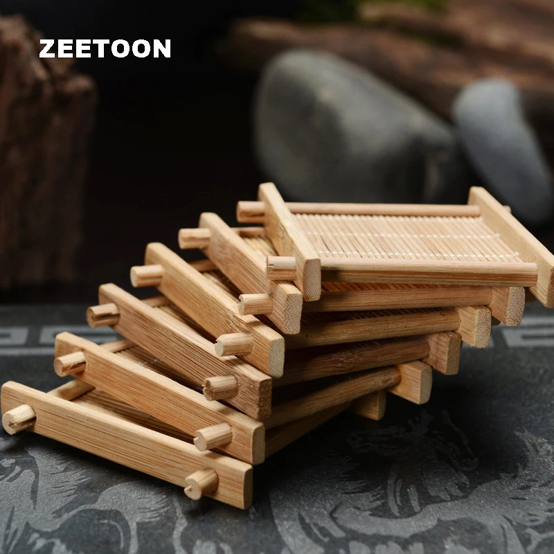 

6PCS Set Japanese Vintage Bamboo Kung Fu Tea Set Tea Cup Mats Accessories Bamboo Coaster Cup Holder Teacup Trays Tic-Tac-coaster