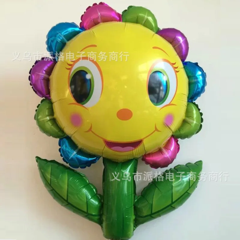 

90*68cm Big green leaves the colorful sun flower smiling face foil balloons wedding birthday party decoration suppies