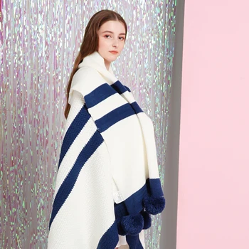 

Nordic blue striped knitted carpet Nordic blankets air conditioning carpet hanging carpet decorative blanket blanket, shawl