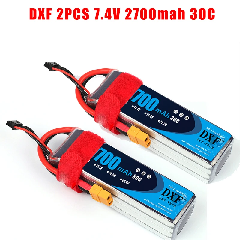 DXF 2 шт Lipo батарея 7,4 V 2700mAh 2S 30C Max60C литий-полимерная батарея для радиоуправляемого вертолета дрона FPV БПЛА автомобиля лодки дрона грузовика