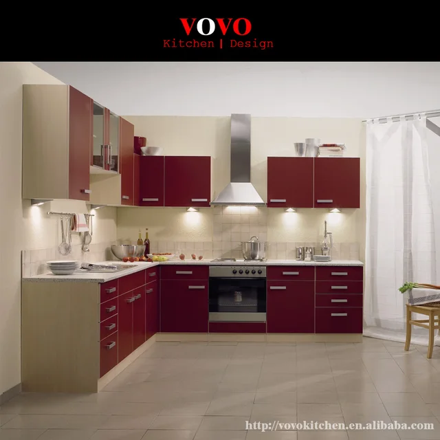 Gabinetes de cocina modernos de alto brillo color Rojo en Gabinetes de