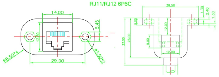 Rj11 Rj12 Telephony Female Socket Bulkhead Panel Mount Extension Cable