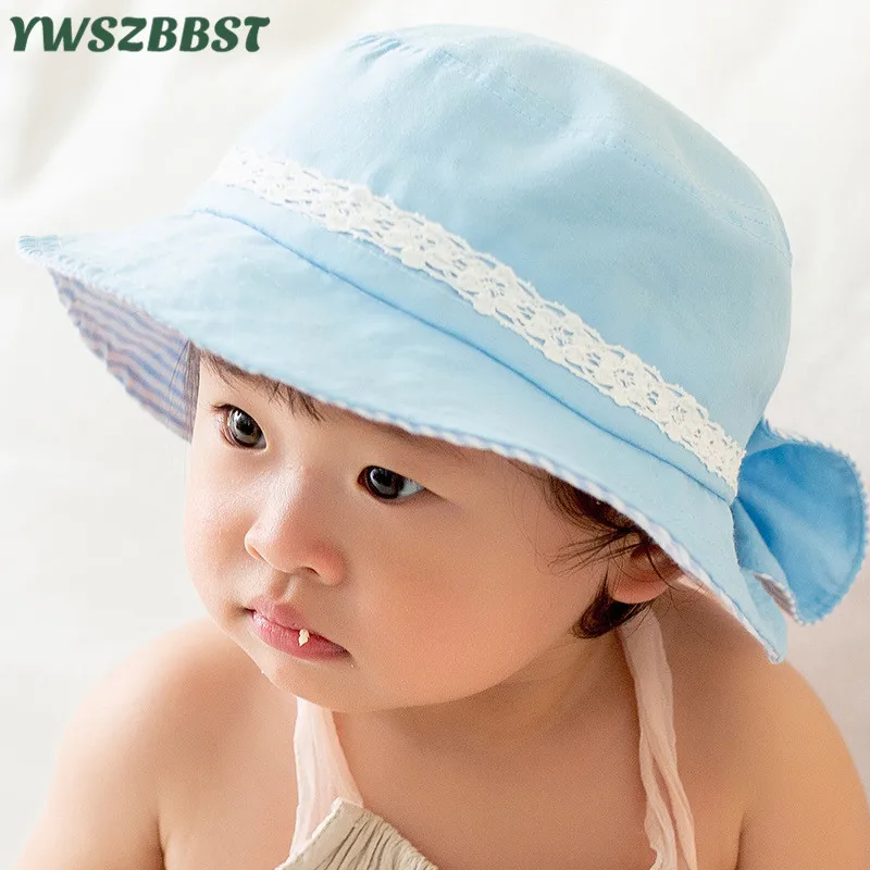 

2019 New Spring Flat Top Bow Baby Basin Cap Summer Baby Sun Hat Infant Hat Princess Girls Fisherman Hat Bonnet