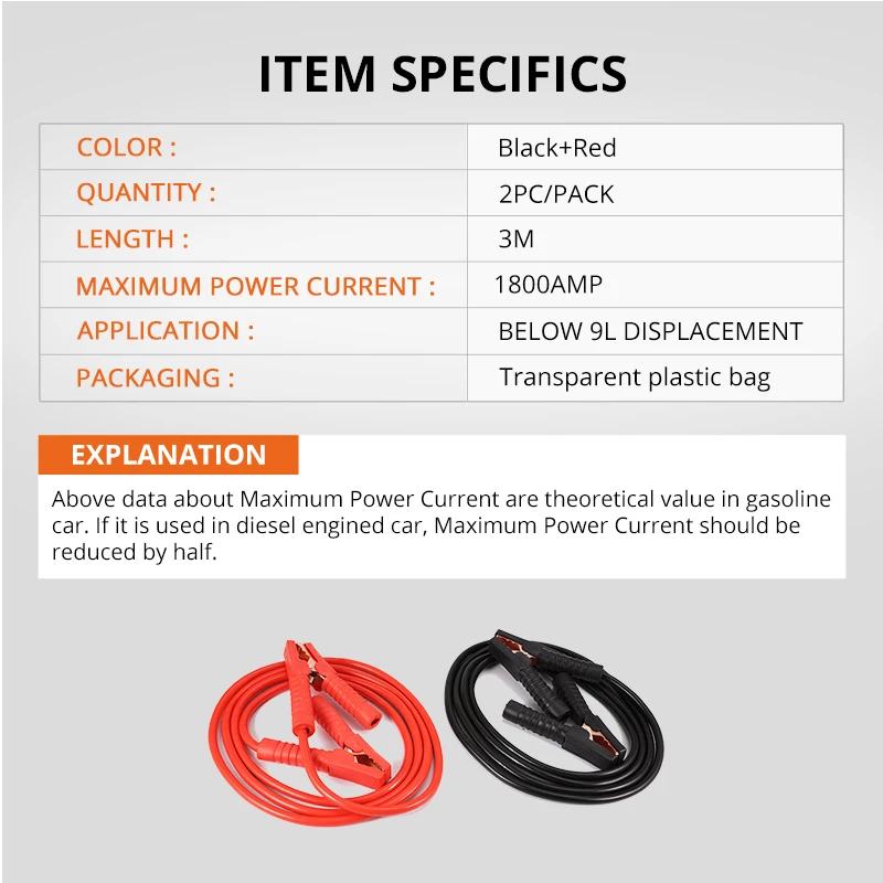 Patrol 3 M 1800AMP batería de coche Jump Booster Cable emergencia terminales arranque salto Cables para Auto Van SUV 12 V