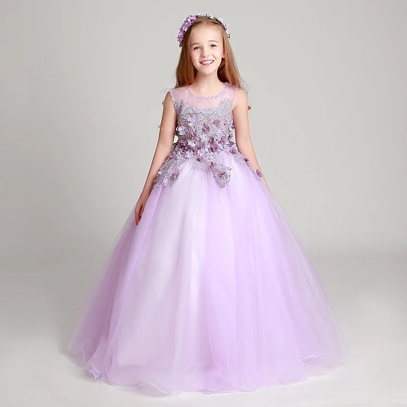 Мода 2018 Винтаж арабский принцесса сладкий для девочек в цветочек платья для свадьбы тюль 3D Цветочные аппликации вечерние выпускного