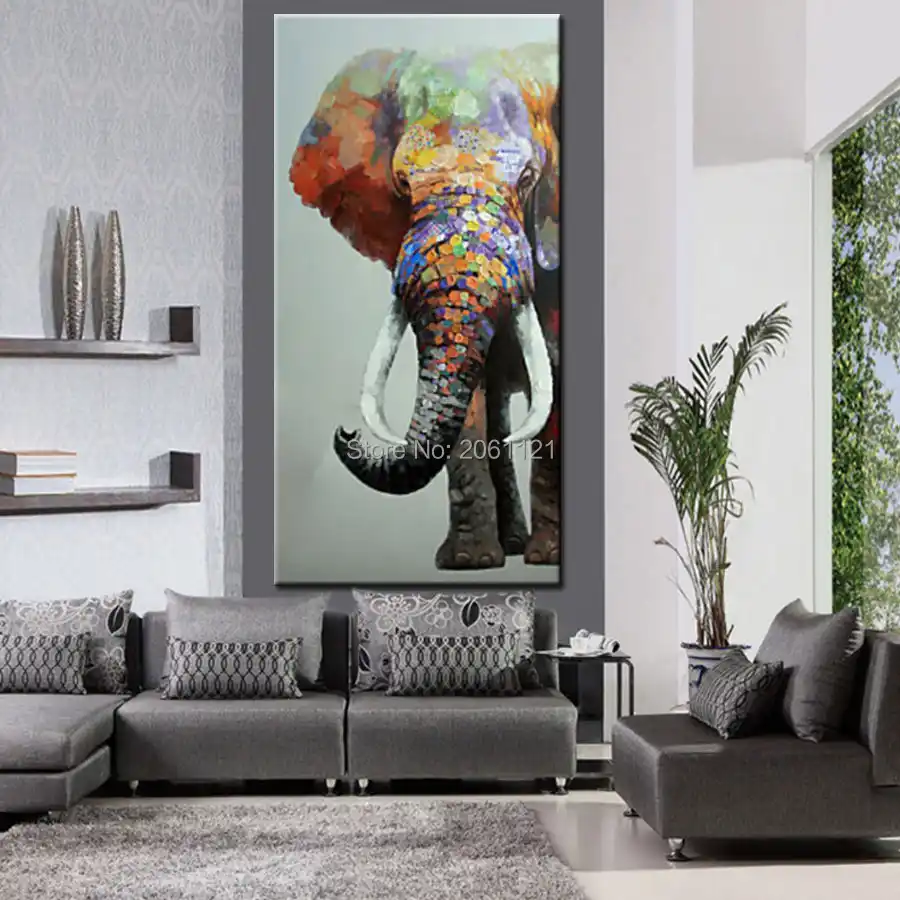 baccow 2448 Hand Painted 3D Elephant Animal Paintings,Texture Contemporary Art Wall Painting Pictures for Living Room Bedroom Bathroom Kitchen Office Home Decoration Framed Gifts
