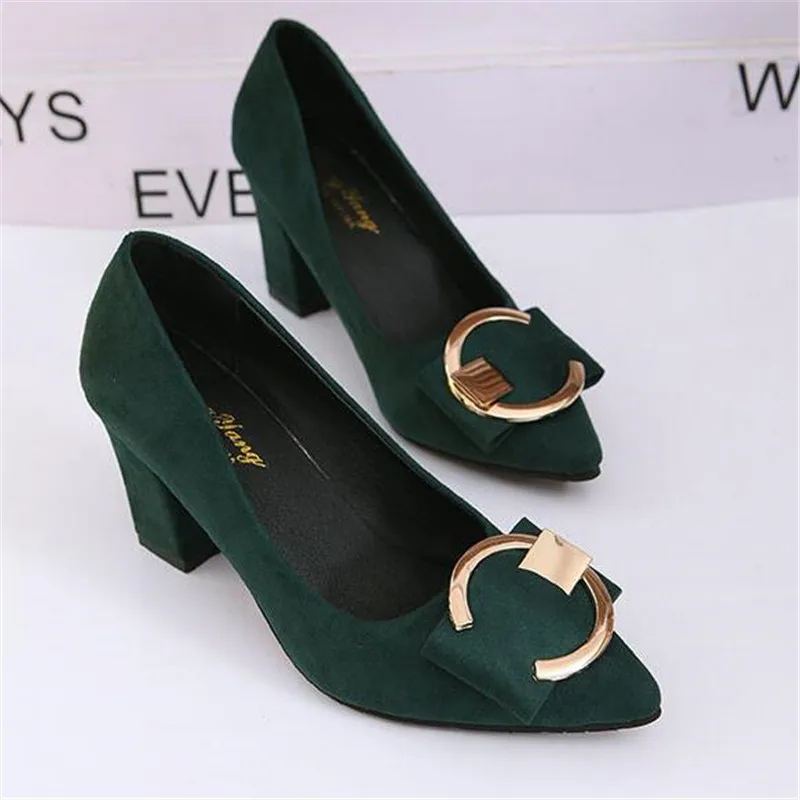 

2019 new Korean version of the pointed shallow mouth suede thick with single shoes fashion wild comfortable high heels