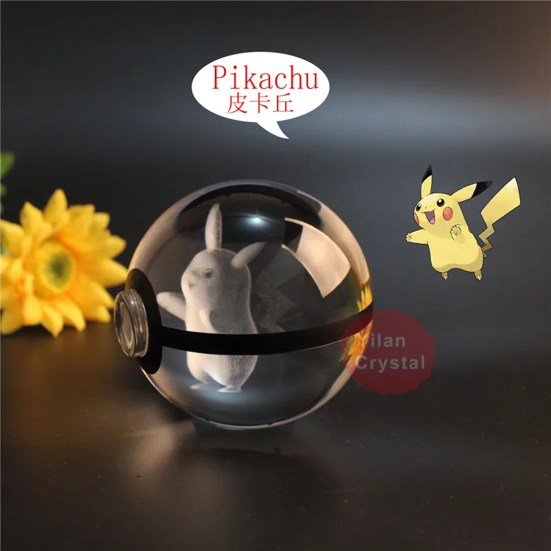 

New Style Pokemon Ball With Pikachu Engraving Crystal Ball With Base With Gift Box