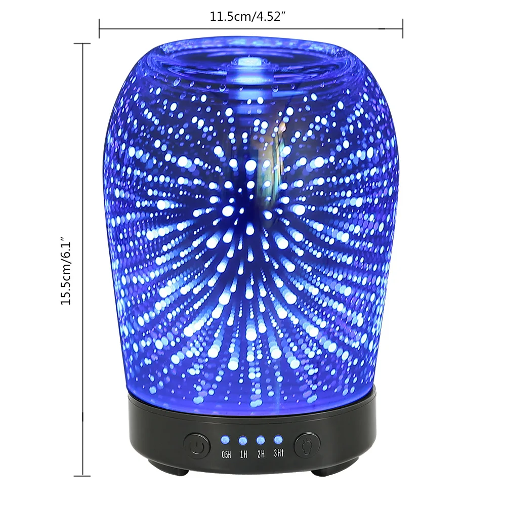 

Essential Oil Ultrasonic Cool Mist Humidifier 3D Glass Fireworks 7 Color Change Night Light Aromatherapy Quiet For Home Office