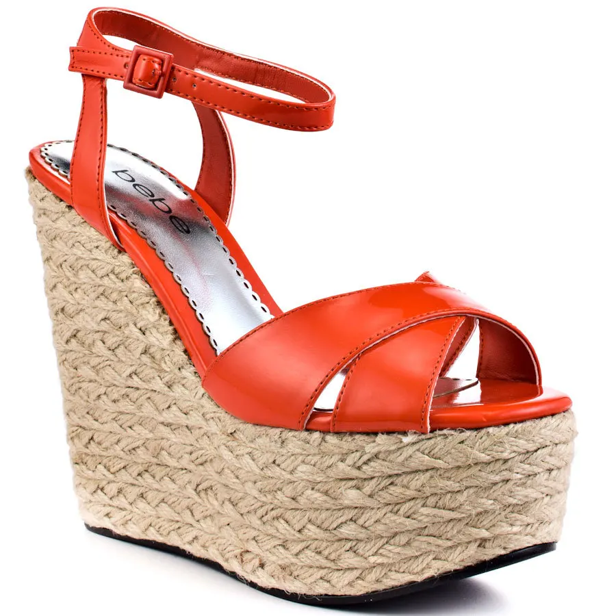 Red Wedges Rope Heel Platform Women Sandal Shoes Women Open Heel 2015 Sandal High Heel Soft