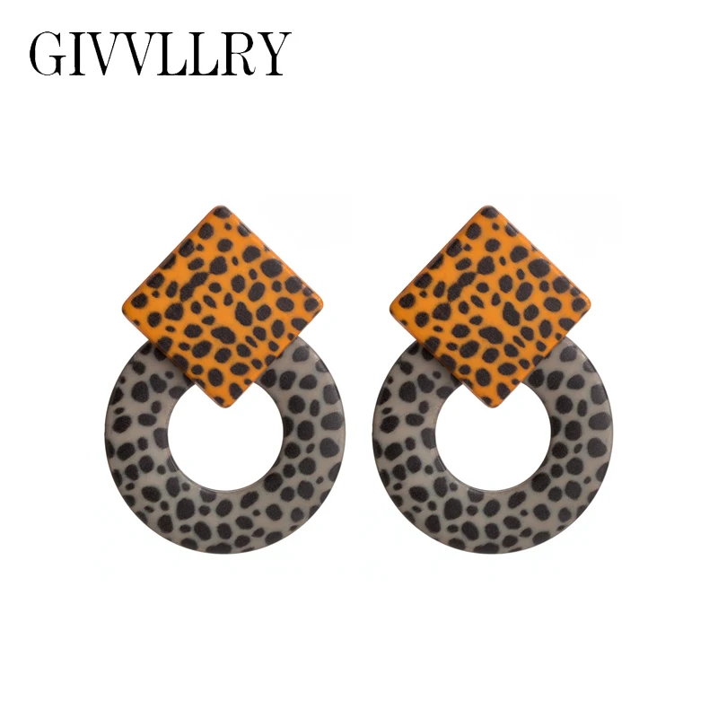 GIVVLLRY Леопардовый цвет, акриловый себе серьги для Для женщин Творческий Винтаж большие квадратные серьги в форме капли Модные украшения