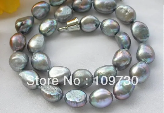 

Jewelry 001925 17" 13mm gray baroque freshwater pearl necklace