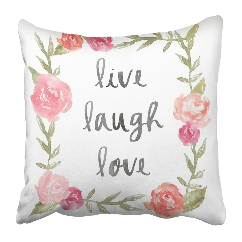 Oreiller Carre Rose Aquarelle Rose Rire Vivant Citation D Amour Avec Aquarelle Couronne De Pivoines Fleurs Roses Mignonnes Imprimees Taies D Oreiller Aliexpress