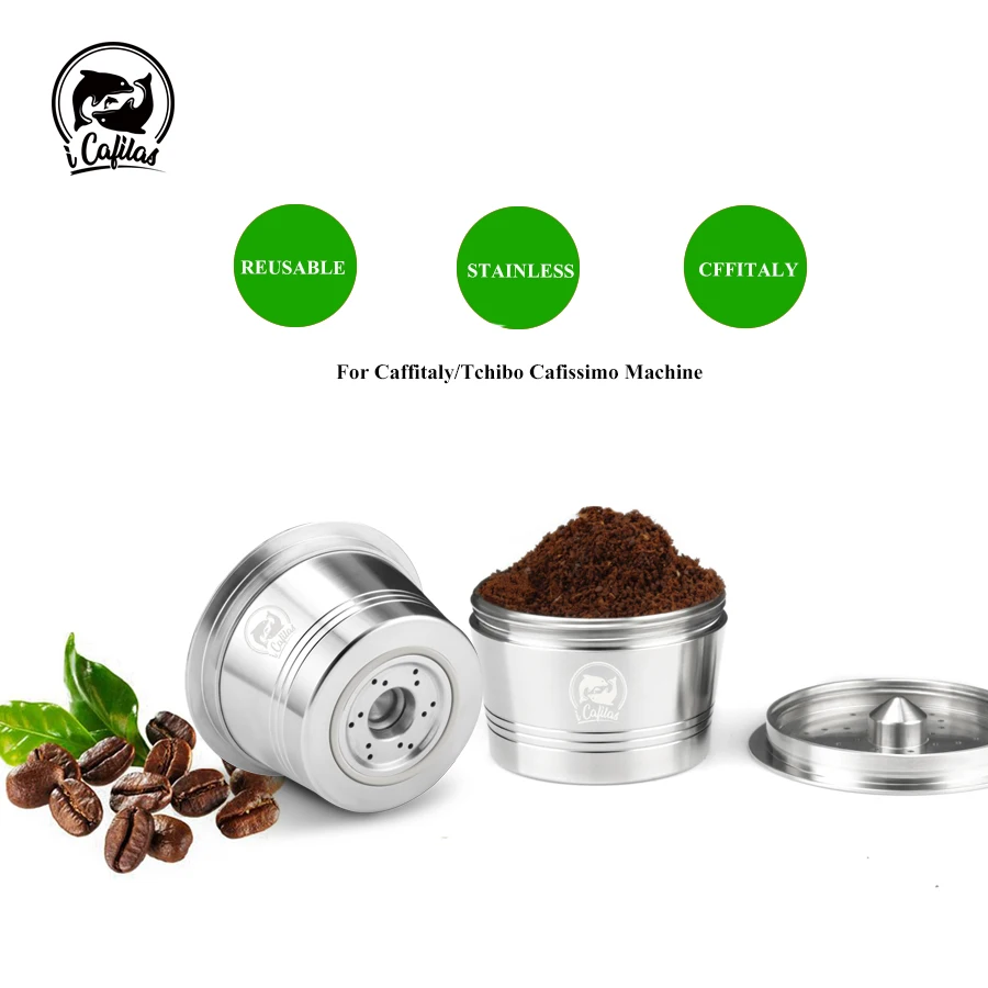 

ICafilas for Caffitaly Minipresso CA Tchibo ALDI Refillable Filters Stainless Steel Reusable Coffee Capsule & Tamper Spoon