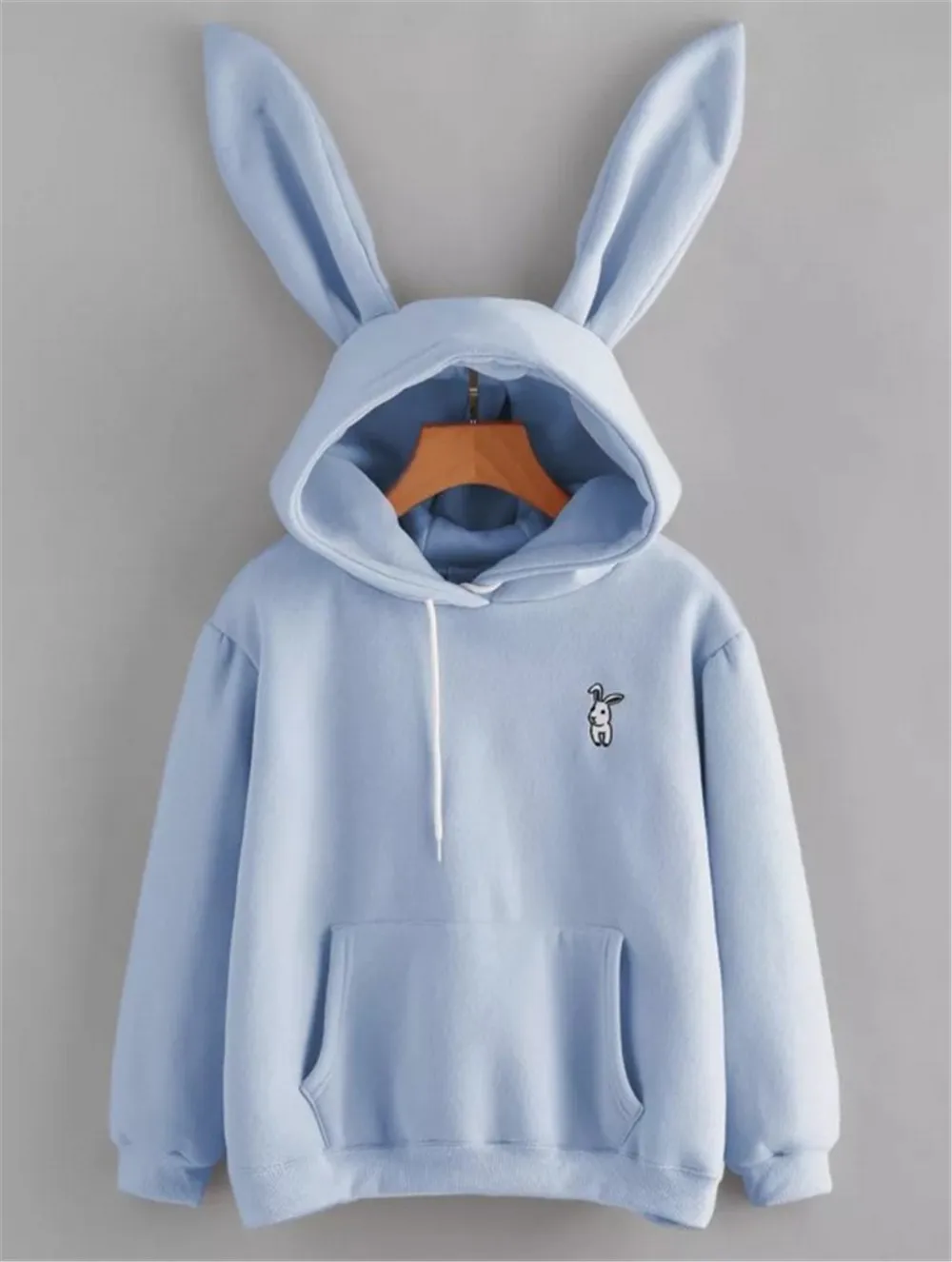 

2019 Harajuku Hoodies Women Long Sleeve Rabbit Embroidered Sweatshirt Pullover Autumn Lovely Rabbit Ears Jumper Sweet Cartoon