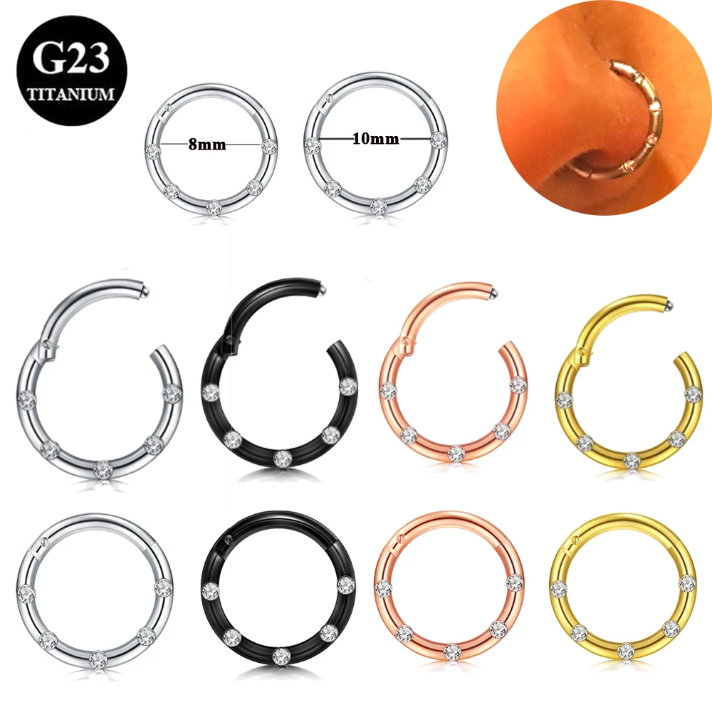 

BOG-4PCS G23 Titanium Hinged Segment Ring Nose Lip Nipple Septum Cartilage Nipple Tragus Clicker Captive Body Piercing Jewelry