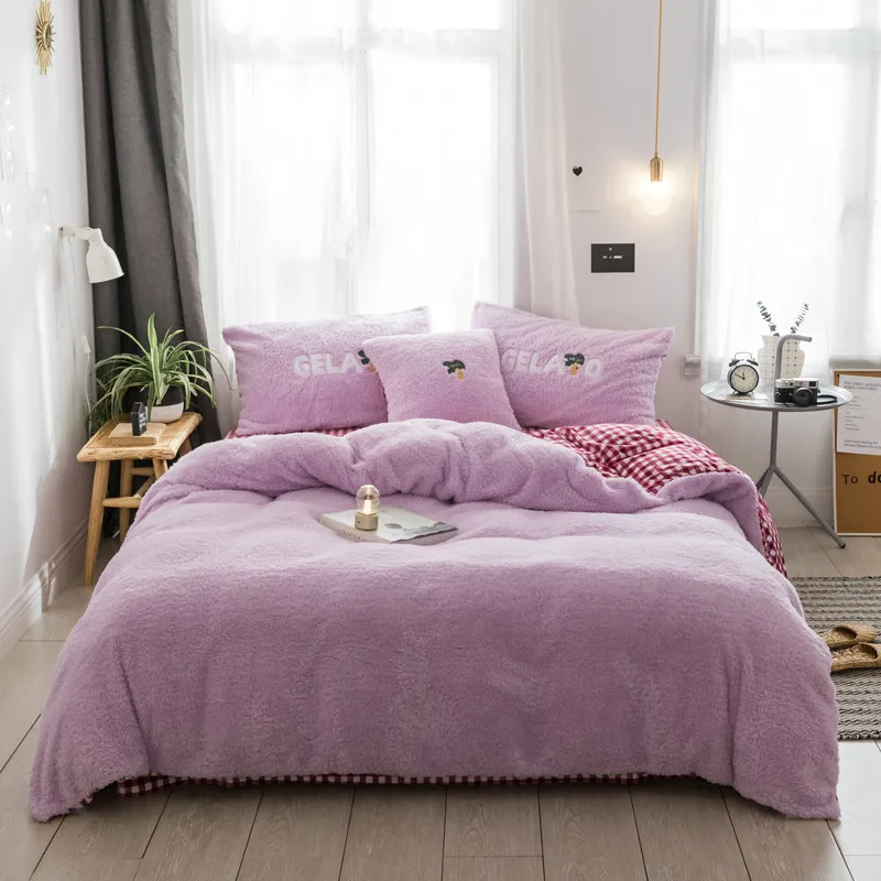 Waliicorners 4/6pcs Blue white pink soft cashmere Bedding Set king size girls Duvet Cover and Pillowcases Princess style Bed Linen 29 0V0A7886