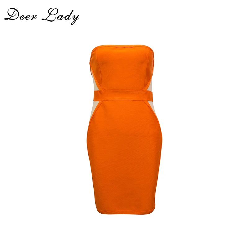 

Deer Lady Orange Bandage Dress Bodycon 2017 Sexy Mesh See Through Dresses Women HL Rayon Bandage Dress