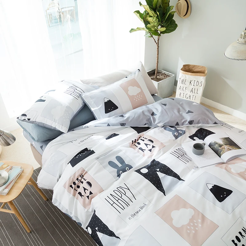 Rabbit Printing High Quality 100 Cotton Bedding Sets Bed Sheet Duvet