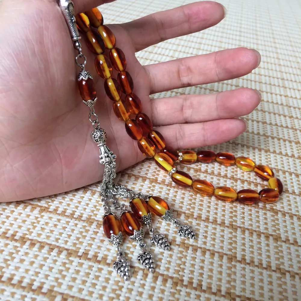 popular 8*12mm hot sale Resin Amber Prayer Beads muslim tasbih arabic