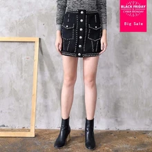 Весна лето металлические пуговицы заклепки Высокая талия юбка женская модная брендовая замшевая юбка с карманами WJ2012 Прямая
