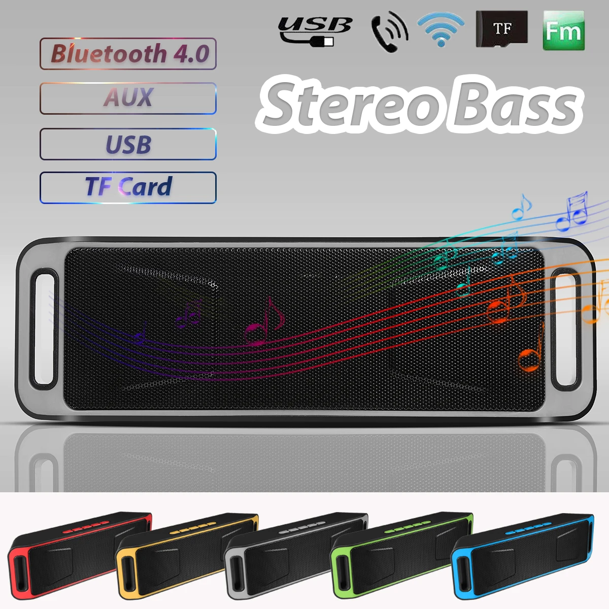 

bluetooth Speaker Stereo Subwoofer Support TF Card USB AUX FM Radio For Tablet Smartphone