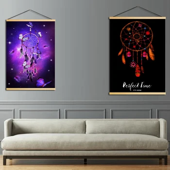 

Nordic Style Wall Artwork Canvas Pictures Dream Catcher Butterfly Poster Wooden Scroll Hanging Painting Print Home Decoration
