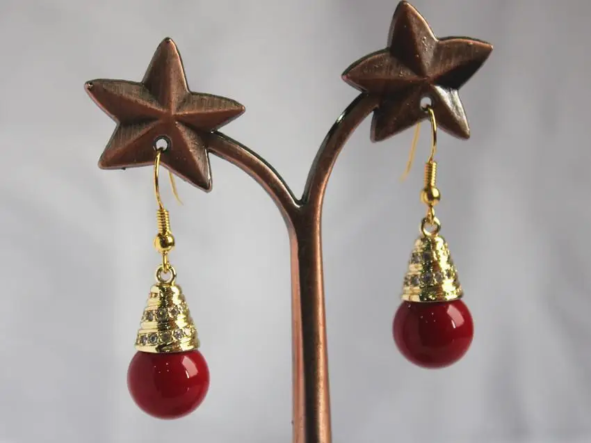 

lady's noble high quality 18KGP+ 12mm red pearl bead hook earring