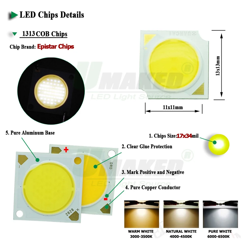 10 шт. высокомощный чип COB 7 Вт 9 12 15 18 свет 11 мм 17x34mil Epistar Ra&gt 95 LED SMD Диодная