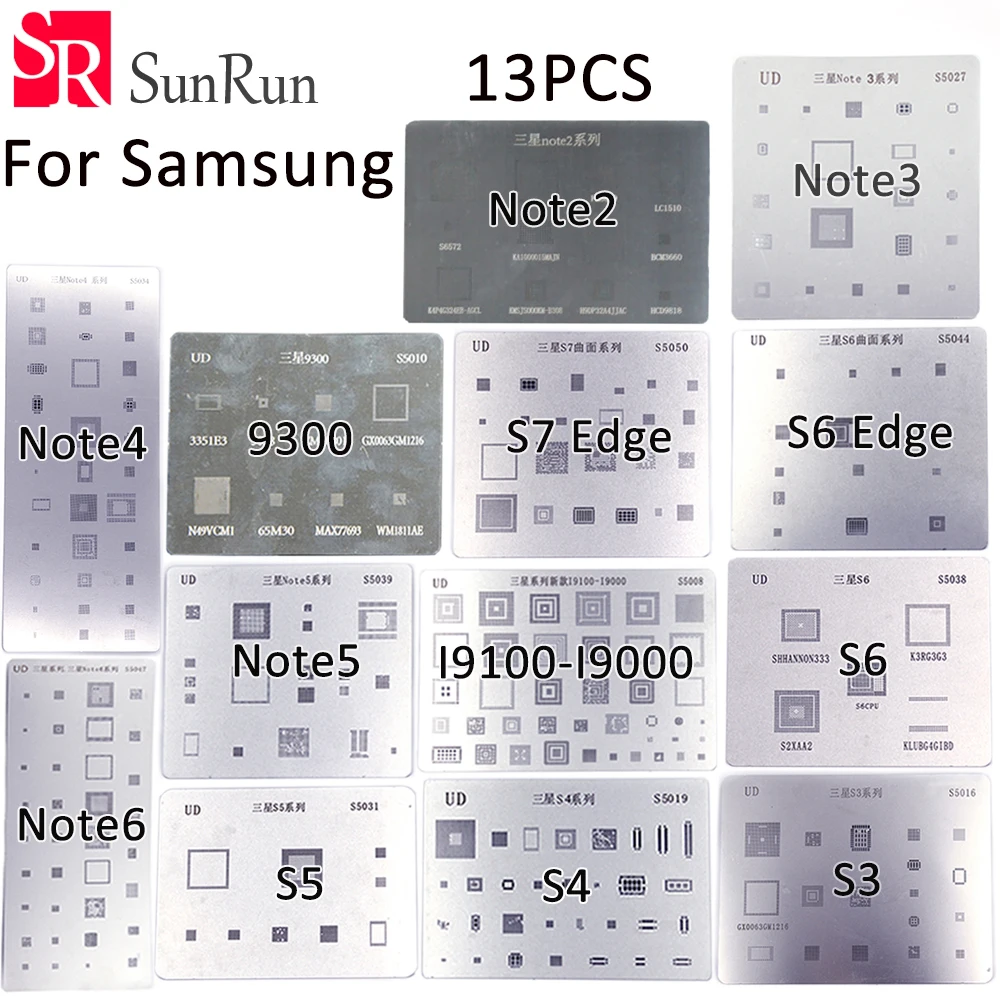 

13pcs BGA Stencil Direct Heating Reballing for samsung i9100 9300 Note2 Note3 Note4 Note5 Note6 S3 S4 S5 S6 S6Edge S7Edge