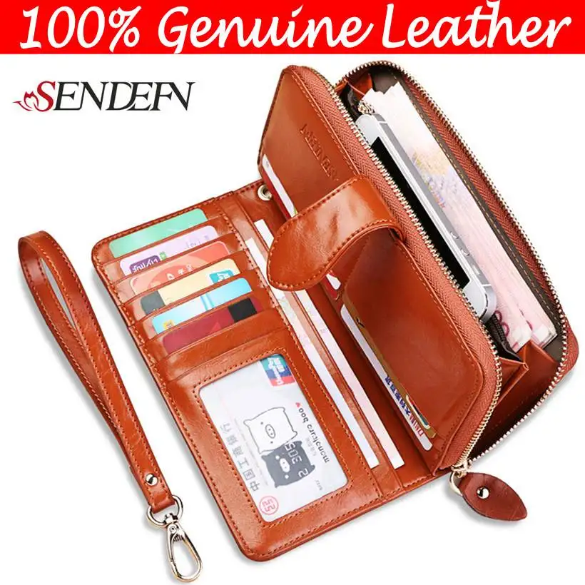 Vintage Clutches Purse Genuine Leather Women's Wallets Zipper Coin Purse Day Cluthes Bags V8002