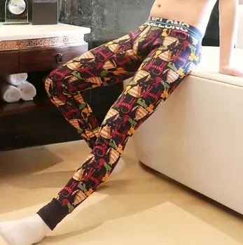 

Men's Cotton Thermal Underwear Long John Print thicken warm plus velvet Underpants Tights Leggings five colors are available