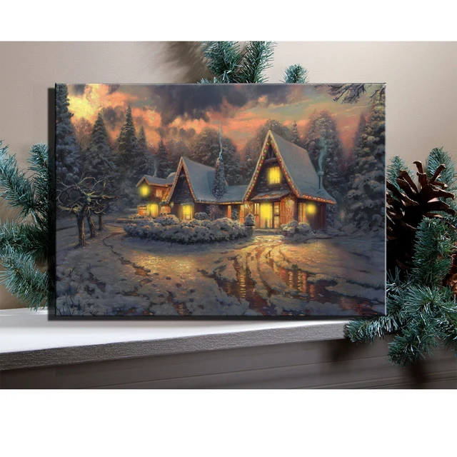 6pcs led lights Illuminart Village Cottages in winter snowy scene