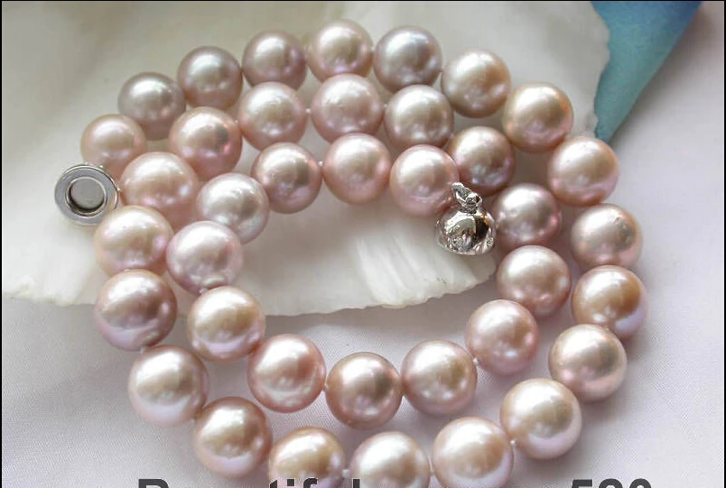 

17" 12mm round lavender freshwater pearl necklace magnet AAA