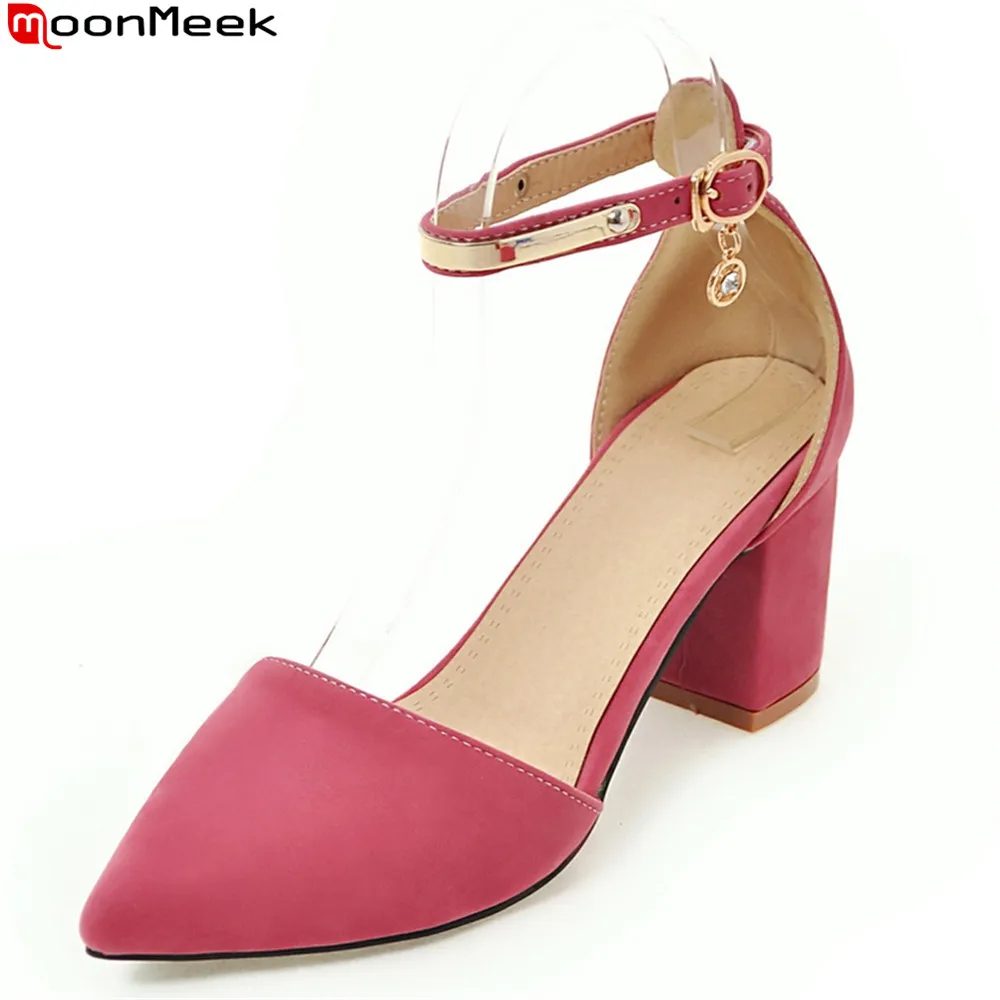

MoonMeek 2018 spring summer female shoes pointed toe high heels pointed toe square heel with buckle pumps women shoes