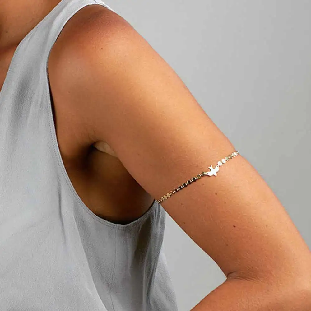 

GTiny Peace Dove Arm Chain Gold Color Vintage Bracelet Bridal Soar Bird Bracelets Swallow Abstract Body Chains 2019 New Fashion