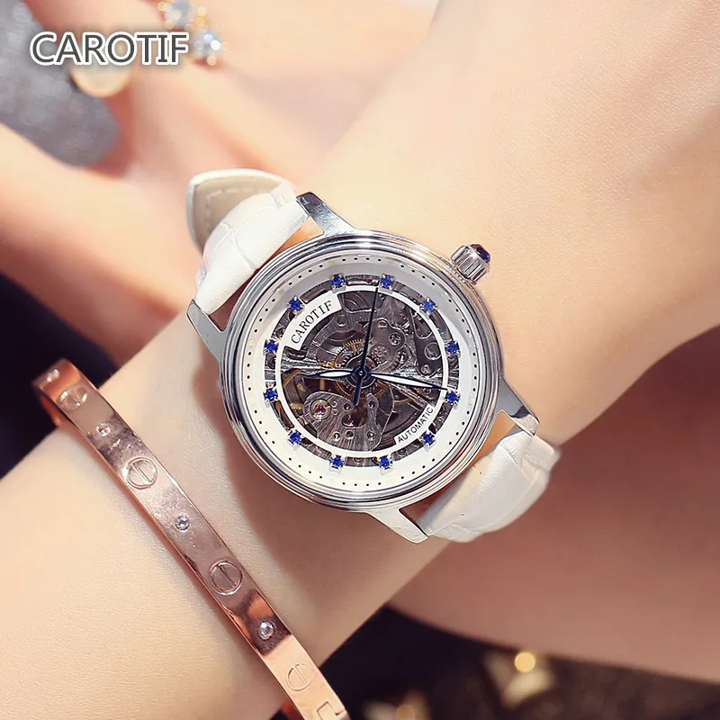 Роскошный бренд Скелет сапфировое стекло женские механические часы Reloj Mujer модные элегантные женские часы Montre Femme