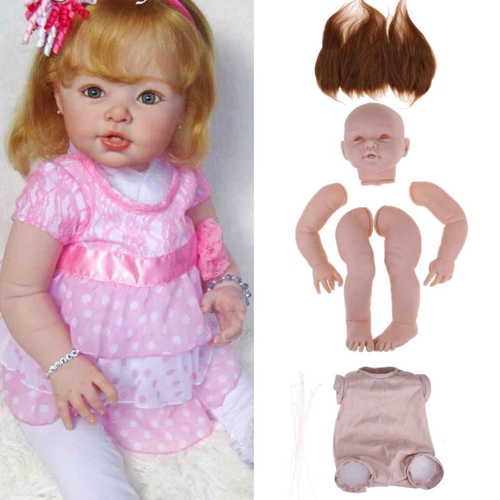 

Unpainted Large 29inch Reborn Kits Head Full Limb Mold & Suede Cloth Body & Mohair Straight Hair DIY Making