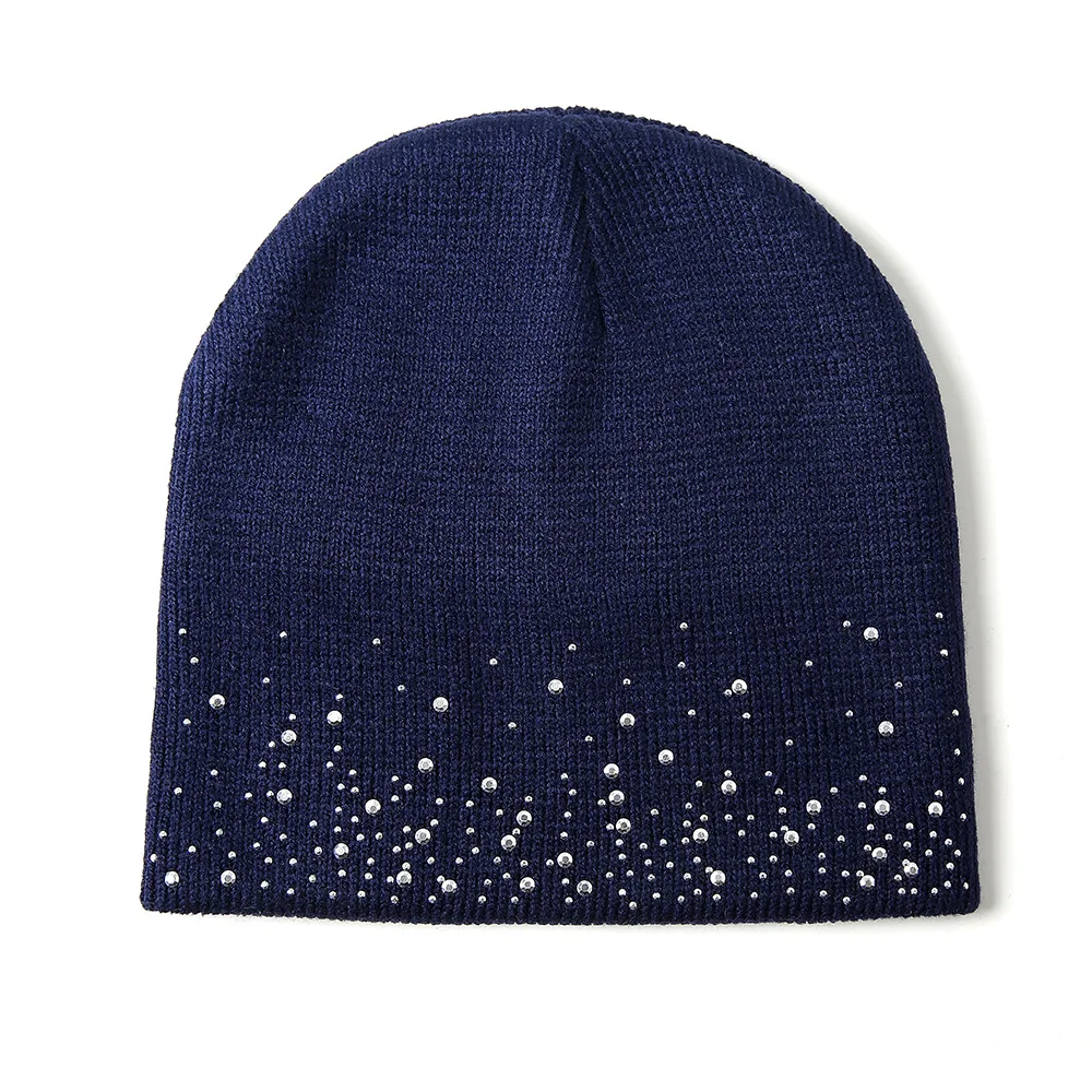 Winter autumn beanie hats women soft knitting skullies beanies hat female fashion rhinestone cotton hat cap