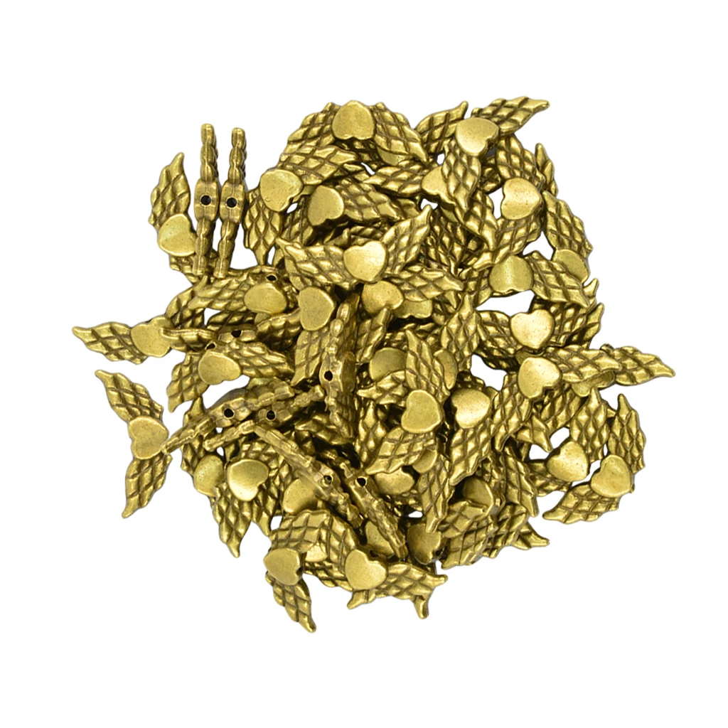 100 Pieces Antique Angel Wing Heart Charm Spacer Beads Jewelry DIY Makings