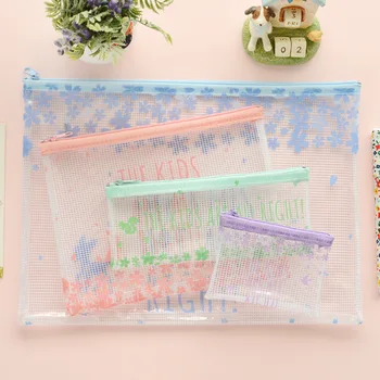 

1pcs Korean stationery wholesale new cherry blossom mesh bag