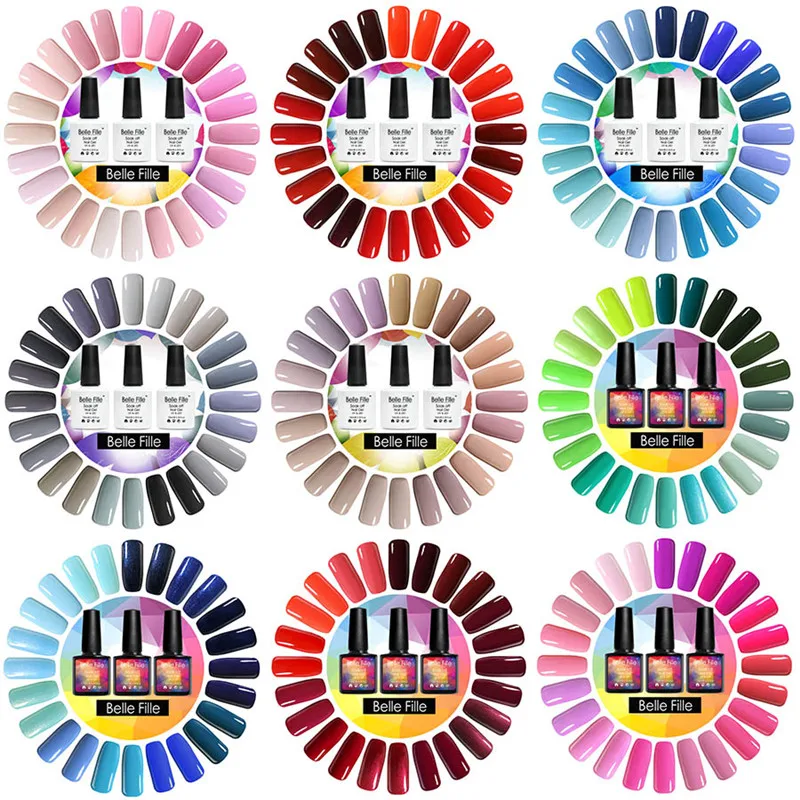 

BELLE FILLE 10ml Candy Color Series 12PCS/Lot UV Gel Nail Polish Soak Off Gel Polish Gellak Nails Varnish Vernis Semi Permanent