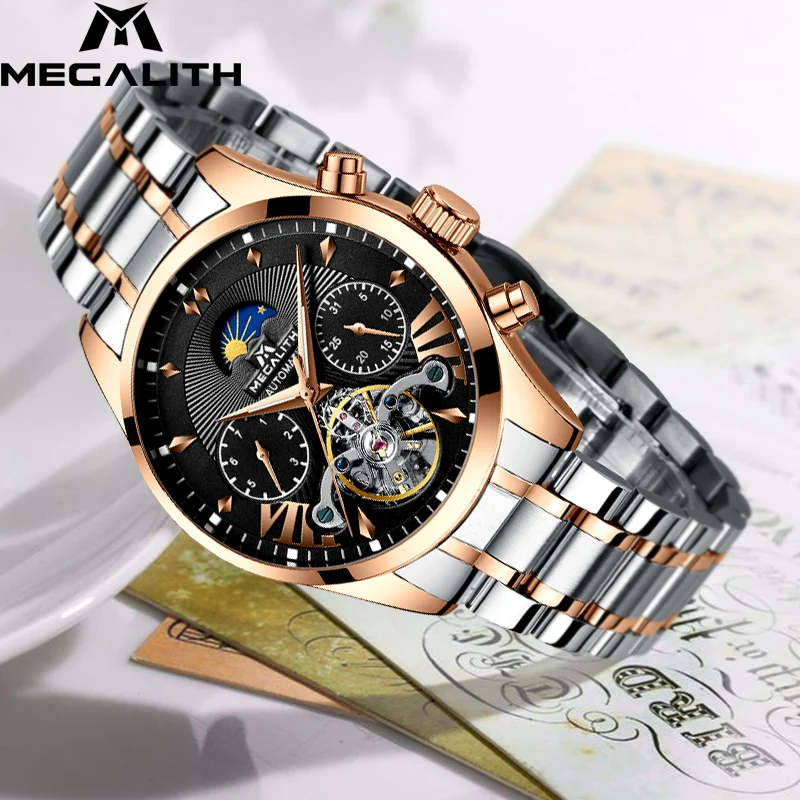 

MEGALITH Luxury Automatic Mechanical Watch Men Waterproof Luminous Auto Date Week Tourbillon Watch Men Sport Casual Wristwatches