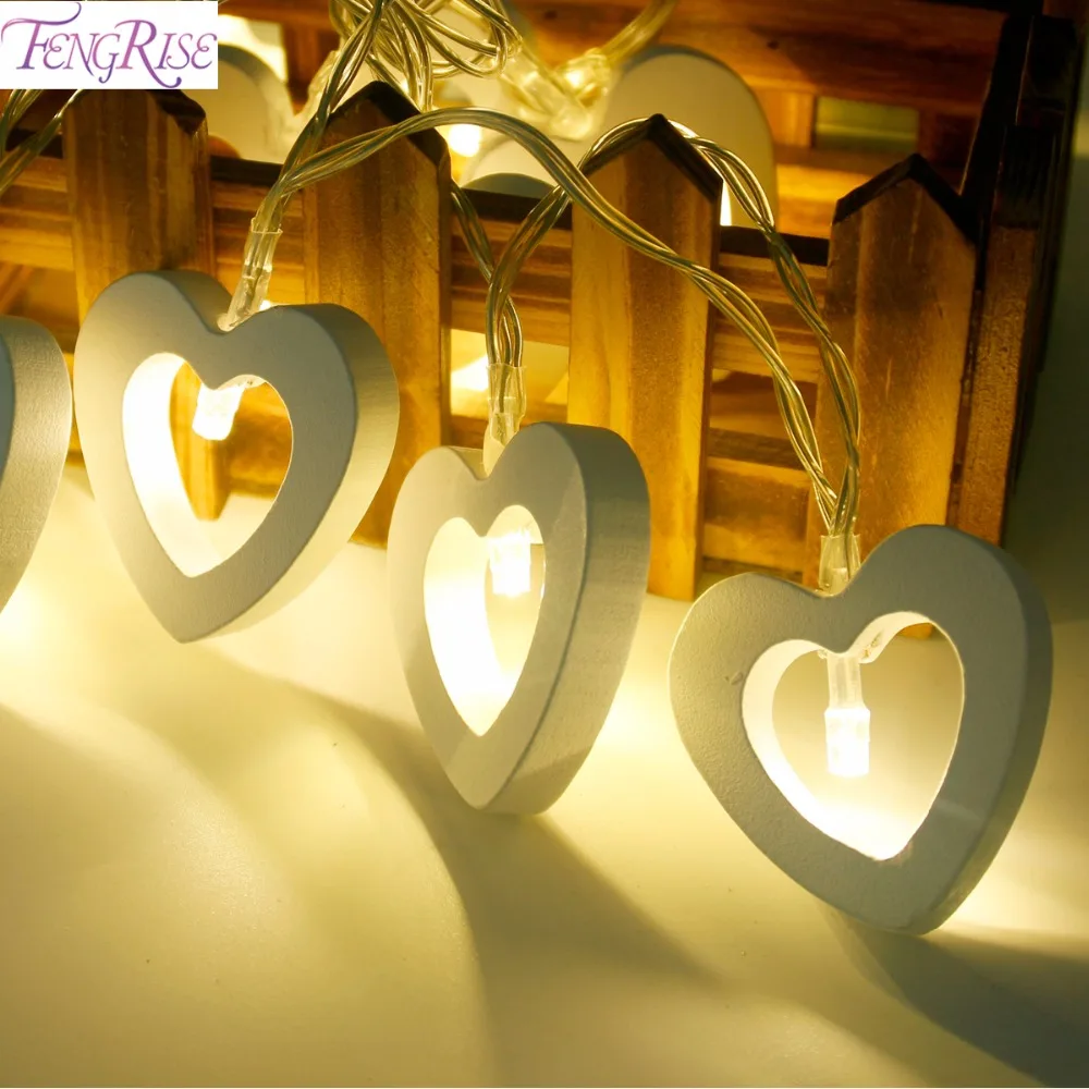 

FENGRISE 1.2M 10 LED Wooden Heart Shape String Fairy Lights Romantic Wedding Decoration Valentine's Day Birthday Party Supplies