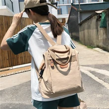 Korean Style Canvas Backpack For Women Simple Fashion Youth Travel Backpack Leisure School Bag Tote For Teen Girl Shoulder Bag harajuku style clear duck cute canvas women backpack school backpack for teen girl female travel bag large capacity backpack