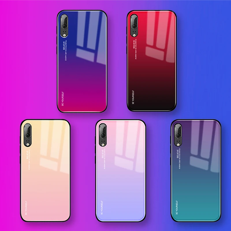 

Case For Huawei Mate 10 20 Lite P20 Lite Pro Nova 3i 3 4 P Smart Plus 2019 Gradient Tempered Glass Phone Case P Smart 2018 Cover