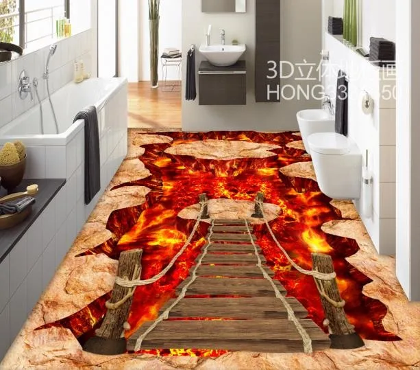 3d Floor Fire Custom Vinyl Flooring Roll Creative Wooden Bridge